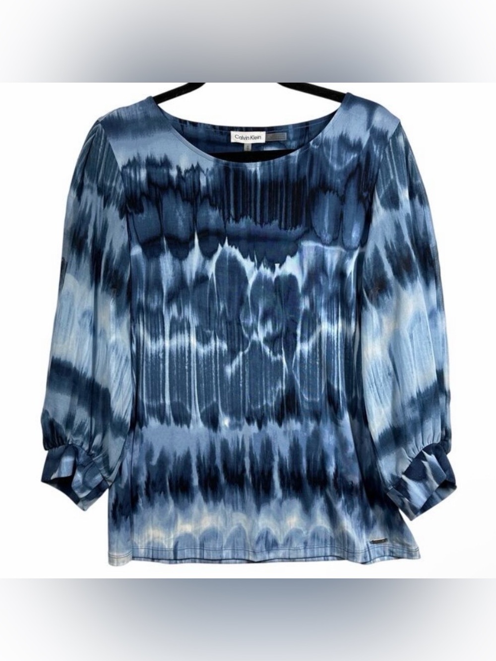 Calvin Klein Women's Everyday Crew Neck Printed Chiffon Sleeve Blouse Size 2X - Picture 3 of 16
